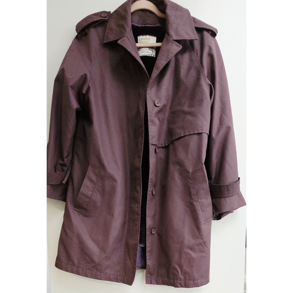 London Towne Trench Coat Women 12 Reg Purple Excellent Faux Fur‎ Zip Out Liner